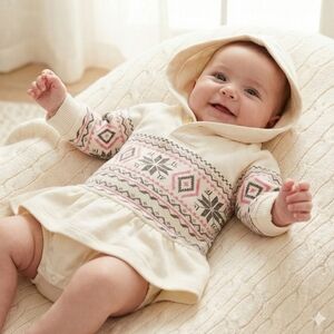 Ralph Lauren Baby Girl Fair Isle Fleece Hooded Dress & Bloomer Set Size 3M